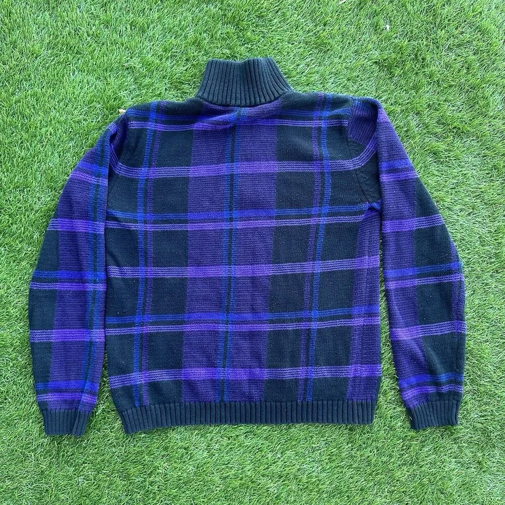 Lauren Ralph Lauren Sweater Womens Size Medium Purple Black Mock‎ Neck 1/4 Zip
